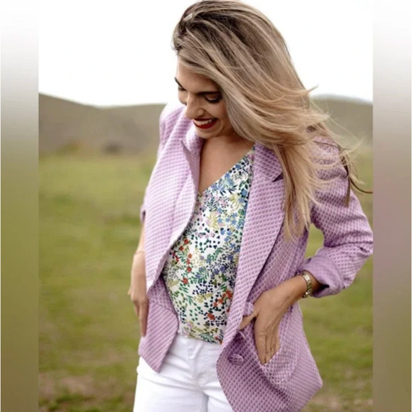 CABI The Maverick Imperial Blazer Jacket Lavender Argyle Office Preppy - Picture 3 of 15